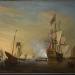 Harbor Scene: An English Ship with Sails Loosened Firing a Gun